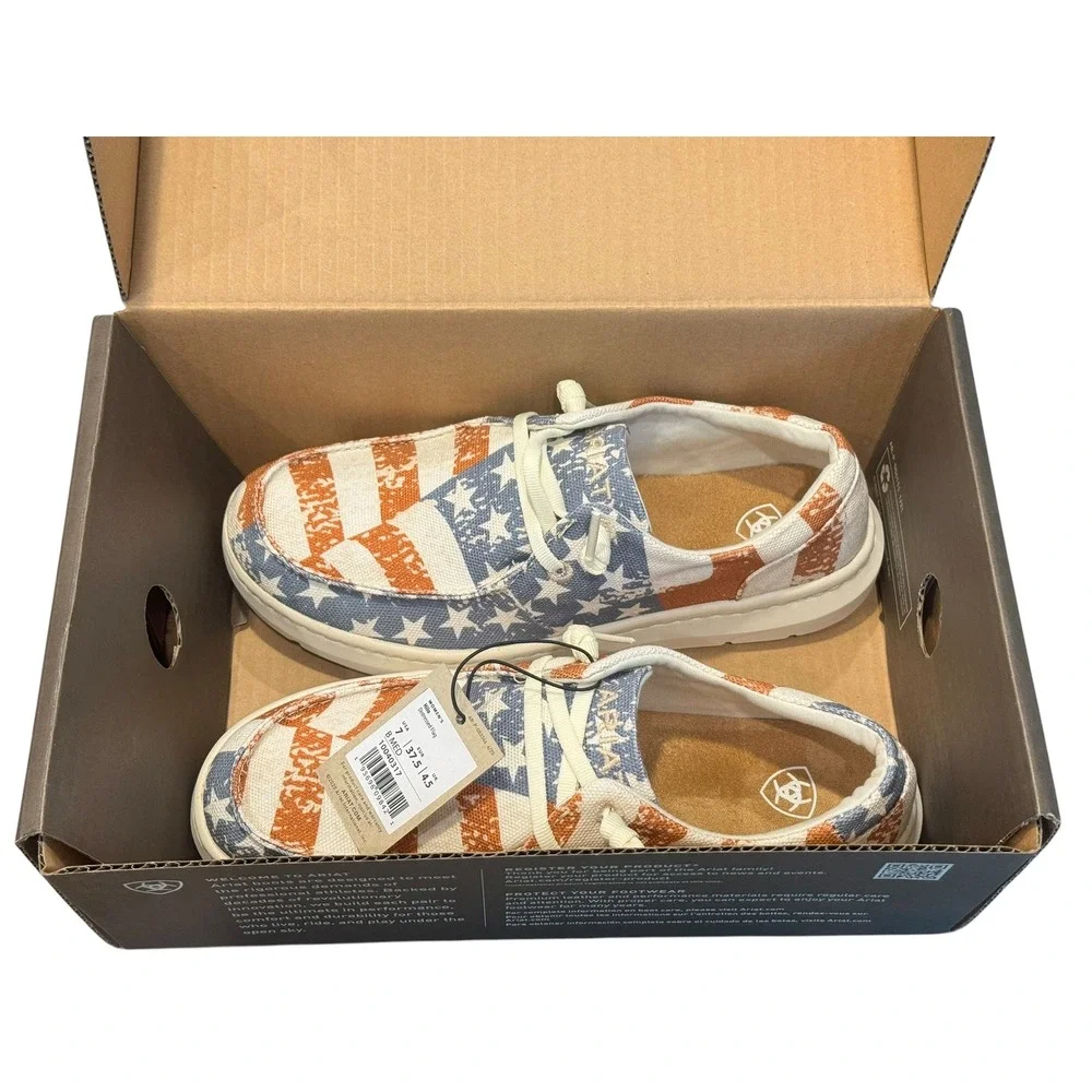 Ariat Hilo Womens Distressed Flag Canvas Slip On Shoes Red White Blue Size 7 NIB